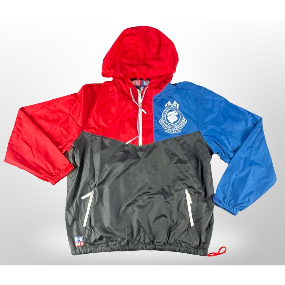 Rocawear Classic Mens 2XL Red Blue Black Colorblock Windbreaker Jacket USA 99